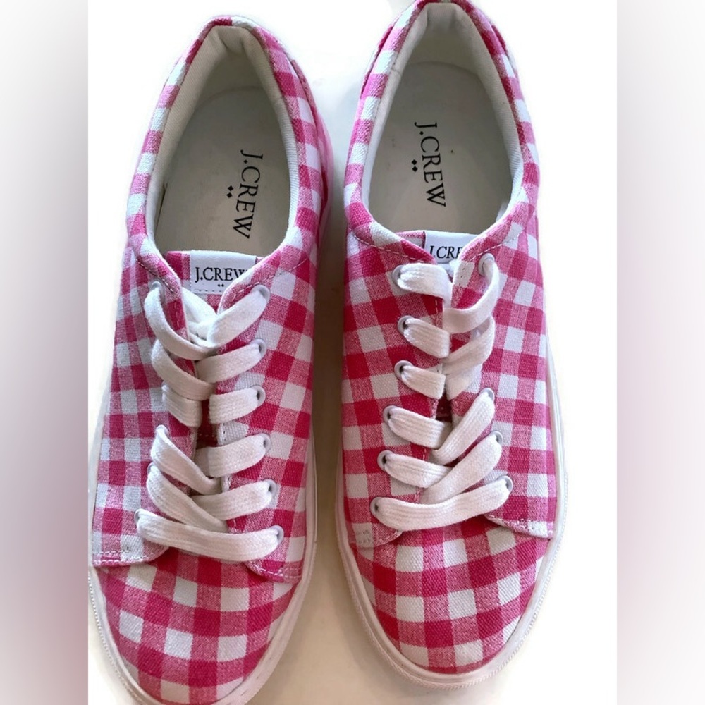 J. Crew Women’s Pink and White Check Roadtrip Sneakers Size 7.5 - Picture 2 of 8